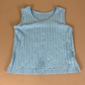 Vintage Weekender Tank Top M Medium Blue Ribbed Cotton Blend Knit Made in Canada